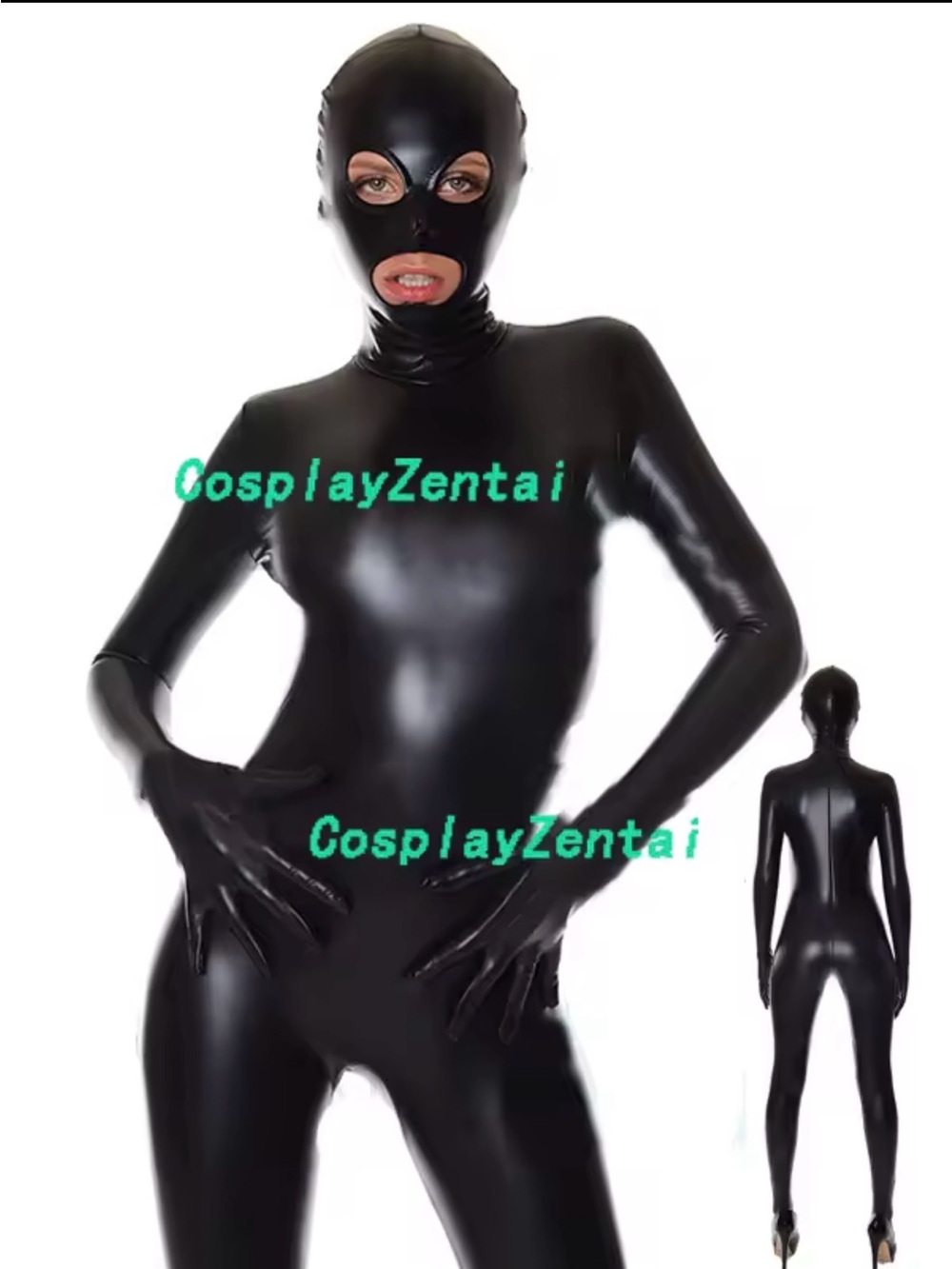 Pu leather faux leather catsuit jumpsuit clubbing bodysuit u zipper toe socks